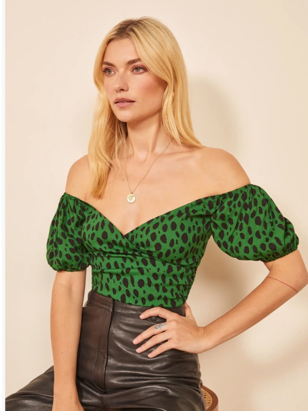 Reformation Lampone Off The Shoulder Top In Tomatillo